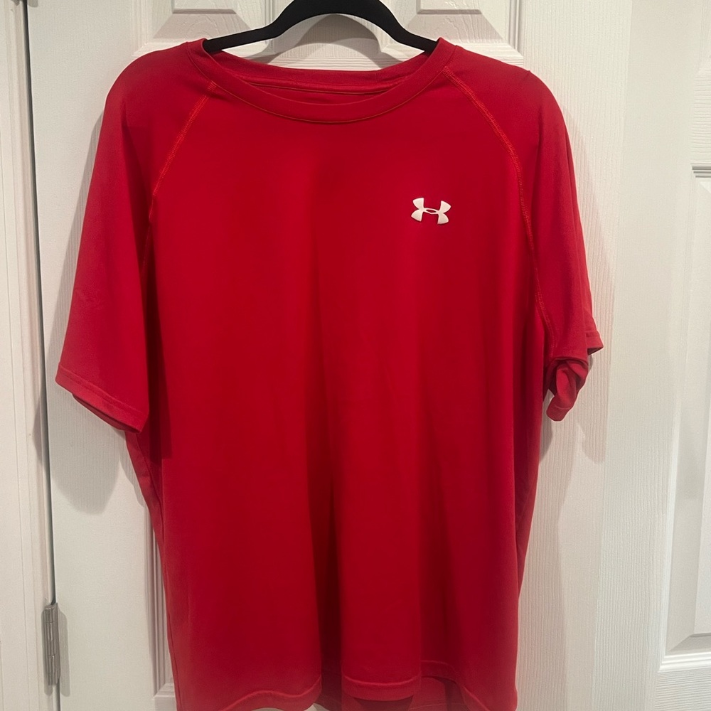Under Armour Red Short Sleeve Athletic Tee with White Logo